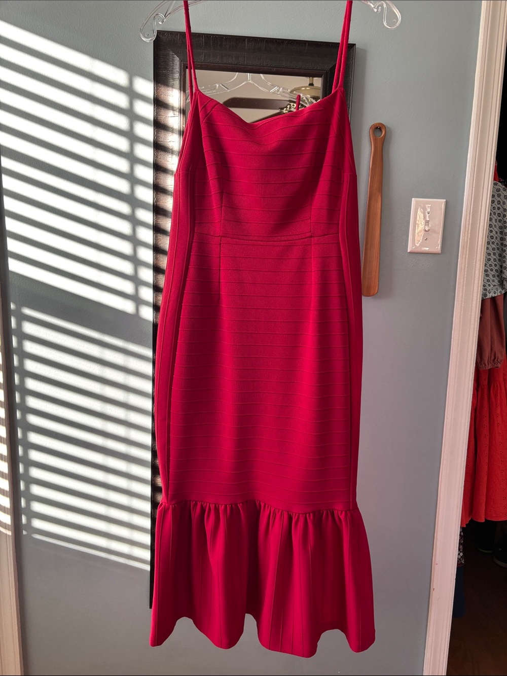 Anthropologie Hutch Dark Pink Spaghetti Strap Ruffle-Hem Maxi Dress NWT Size M